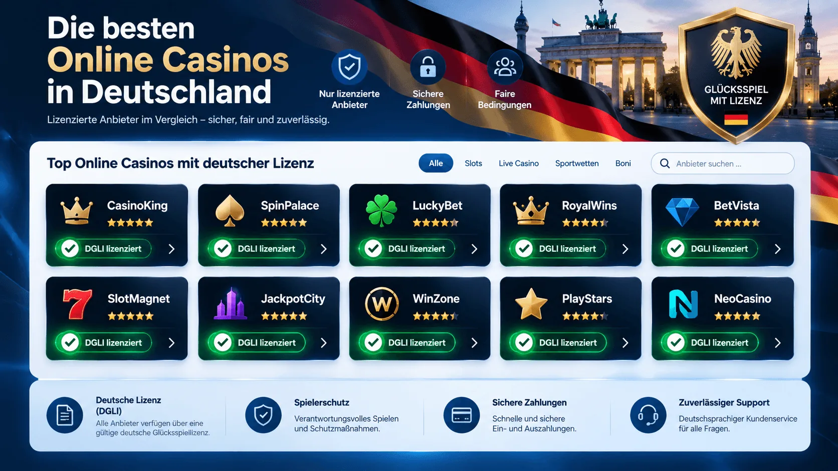 Übersicht lizenzierter Online-Casino-Anbieter in Deutschland